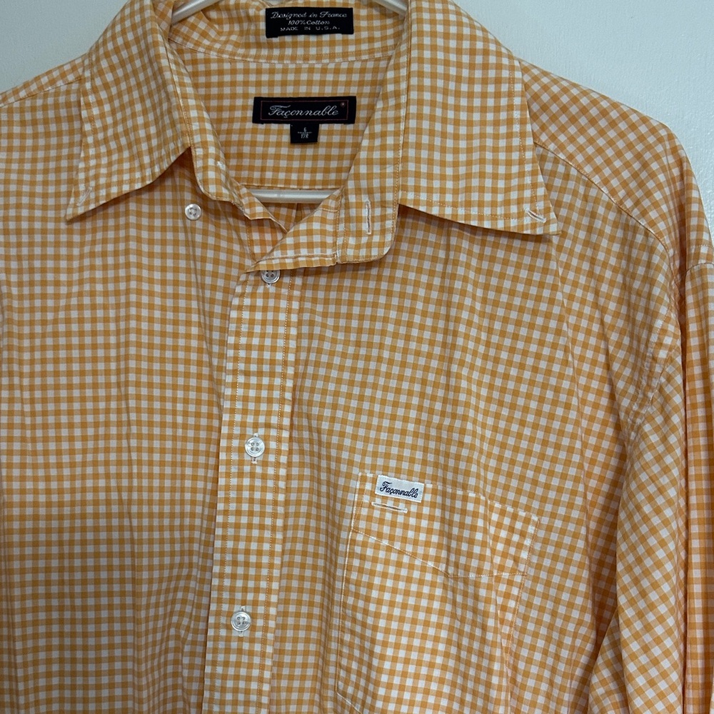 Faconnable Orange Gingham Button Down Shirt - image 3